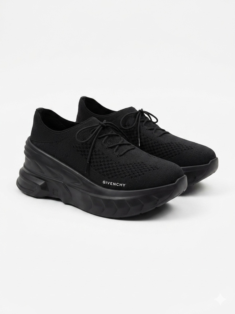 Givenchy Black Knit Lace-Up Platform Sneakers
